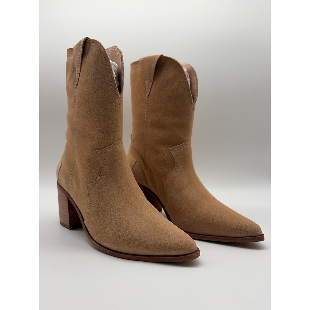 Kaanas Porto Tan Suede Western Pointed Toe Block Heel Boots Size 6M Brazil NIB - Picture 2 of 5